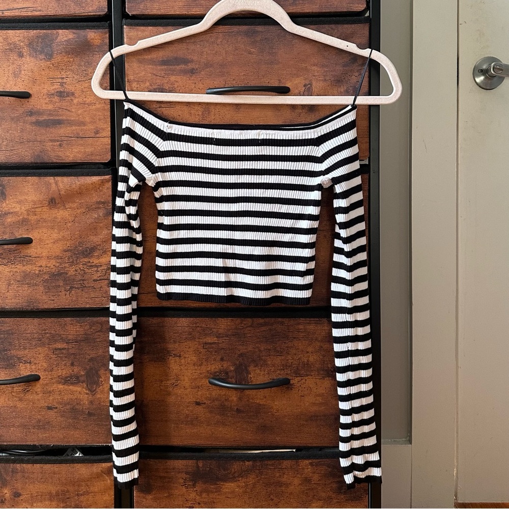 Striped off the shoulder crop top